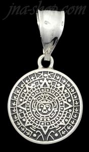 Sterling Silver Domed Aztec Sun Calendar Pendant 19mm