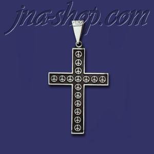 Sterling Silver Cross w/Peace Signs Charm Pendant