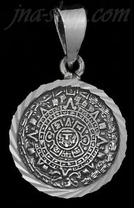 Sterling Silver Aztec Sun Calendar Pendant Diamond-cut Border 21.5mm