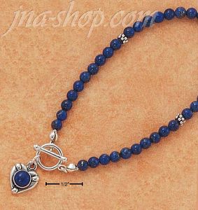 Sterling Silver 7" LAPIS BEADS W/ SS SPACER BEADS & HEART TOGGLE