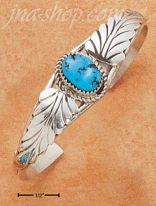 Sterling Silver SINGLE TURQUOISE STONE CUFF BRACELET W/ 2 LARGE