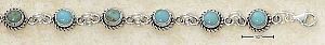 Sterling Silver 7" ROUND GENUINE TURQUOISE LINK BRACELET W/ ROPE