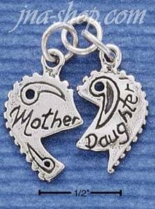 Sterling Silver 2 PIECE MOTHER/DAUGHTER HEART CHARM