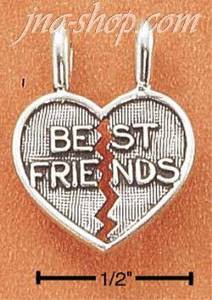 Sterling Silver SMALL ANTIQUED "BEST FRIENDS" 2 PIECE HEART CHAR