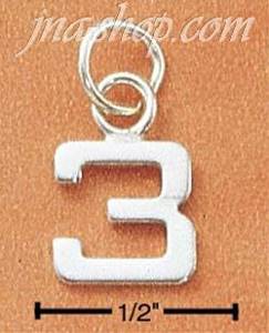 Sterling Silver FINE LINED "3" CHARM