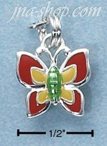 Sterling Silver ENAMEL RED YELLOW & GREEN BUTTERFLY CHARM