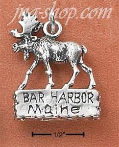 Sterling Silver "BAR HARBOR MAINE" SIGN WITH MOOSE CHARM