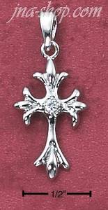 Sterling Silver SMALL CROSS W/ BRANCHED ENDS & ROUND CZ IN CENTE