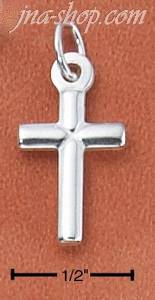 Sterling Silver CONVEX CROSS WITH LINES TO CENTER CHARM
