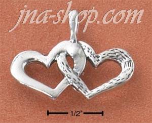 Sterling Silver ANTIQUED DOUBLE HEART CHARM (1 SMOOTH HEART - 1