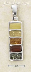 Sterling Silver MULTI COLOR AMBER RECTANGLES PENDANT