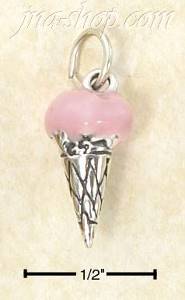 Sterling Silver 3D ENAMELED STRAWBERRY ICE CREAM CONE CHARM