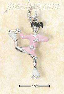 Sterling Silver RHODIUM PLATED 3D ENAMEL ICE SKATER CHARM