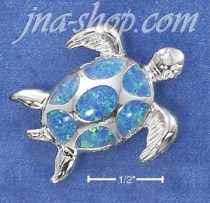 Sterling Silver SEA TURTLE PENDANT WITH SYNTHETIC OPAL SHELL
