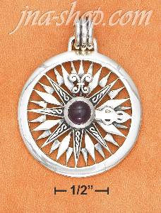 Sterling Silver LARGE COMPASS ROSE W/ AMETHYST GEMSTONE CHARM