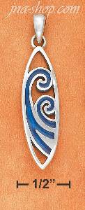 Sterling Silver SURFBOARD W/ INLAID PAUA SHELL WAVE DESIGN CHARM