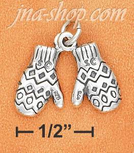 Sterling Silver 3D ANTIQUED MITTENS CHARM