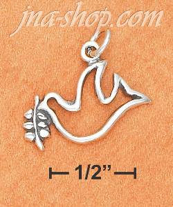 Sterling Silver PEACE DOVE OUTLINE CHARM W/ LEAVES