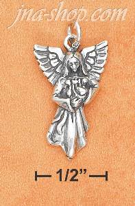Sterling Silver ANTIQUED HARP ANGEL CHARM