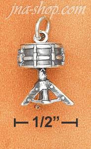Sterling Silver 3D ANTIQUED SINGLE DRUM ON STAND CHARM