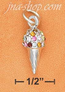 Sterling Silver 3D 3/4" ICE CREAM CONE CHARM WITH MULTI COLOR PA