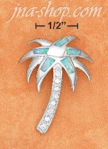 Sterling Silver 1.5" BLUE OPAL PALM TREE WITH CZ TRUNK PENDANT