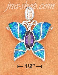 Sterling Silver 1" SYNTHETIC BLUE OPAL BUTTERFLY W/SYNTHETIC AME