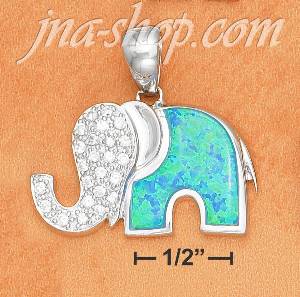 Sterling Silver 1.25" WIDE SYNTHETIC BLUE OPAL & PAVE CZ ELEPHAN