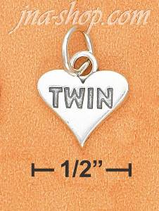 Sterling Silver "TWIN" ON FLAT HIGH POLISH HEART CHARM