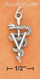 Sterling Silver ANTIQUED VETERINARY SYMBOL CHARM W/ "V" AND WRAP