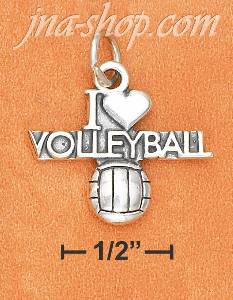Sterling Silver ANTIQUED "I HEART VOLLEYBALL" WITH VOLLEYBALL CH