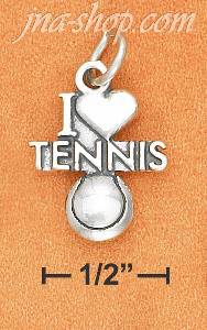 Sterling Silver ANTIQUED "I HEART TENNIS " WITH TENNIS BALL CHAR