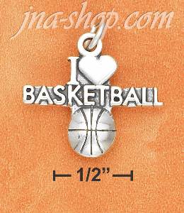 Sterling Silver ANTIQUED "I HEART BASKETBALL" WITH BASKETBALL CH