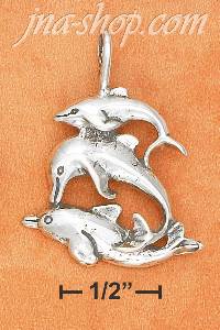 Sterling Silver ANTIQUED TRIPLE STACK DOLPHIN CHARM