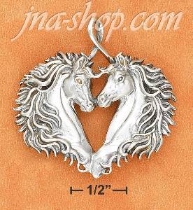 Sterling Silver 1 3/4" ANTIQUED DOUBLE HORSEHEADS FORMING HEART