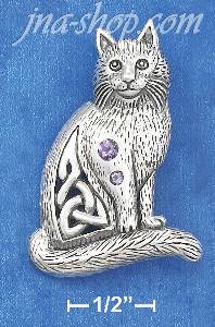 Sterling Silver ANTQD 1.5" CELTIC CAT PENDANT W/ 2MM & 3MM ROUND