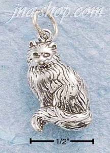 Sterling Silver SMALL ANTIQUED LONG HAIRED CAT W/ CURLED TAIL CH