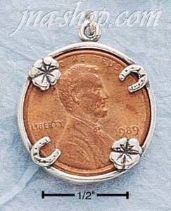 Sterling Silver ANTIQUED FOUR CHARM LUCKY PENNY HOLDER