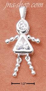 Sterling Silver APRIL BEAD GIRL CHARM W/ CLEAR CZ