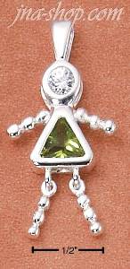 Sterling Silver AUGUST BEAD GIRL CHARM W/ LIGHT GREEN CZ