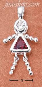 Sterling Silver JULY BEAD GIRL CHARM W/ RED CZ