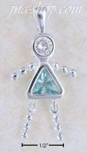Sterling Silver MARCH BEAD GIRL CHARM W/ LIGHT BLUE CZ