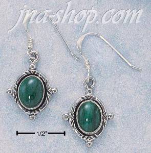 Sterling Silver OVAL MALACHITE EARRINGS ON FRENCH WIRES