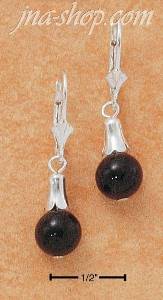 Sterling Silver ROUND ONYX DROP LEVER BACK EARRINGS
