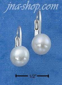 Sterling Silver WHITE FRESH WATER PEARL BUTTON EARRINGS ON LEVER