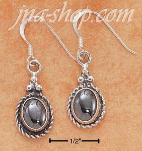 Sterling Silver OVAL HEMATITE CONCHO W/ 3 DOTS FRENCH WIRE EARRI