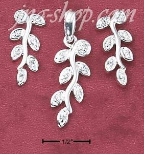 Sterling Silver CZ VINE POST EARRINGS AND PENDANT SET