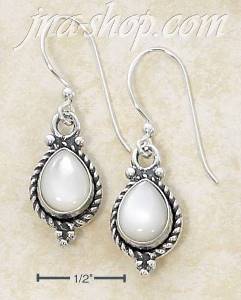 Sterling Silver PEAR WHITE MOTHER OF PEARL(MOP) ROPED EDGE DANGL