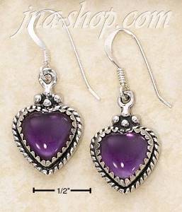 Sterling Silver AMETHYST HEART WITH ROPED SETTING FRENCH WIRE EA