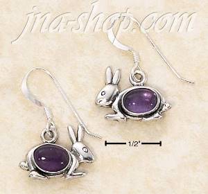 Sterling Silver RABBIT W/ AMETHYST CAB FRENCH WIRE EARRINGS